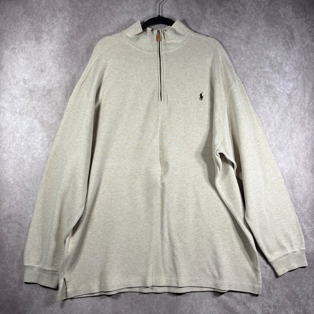 Polo Ralph Lauren Pullover Sweater Mens 2XLT Beige Quarter Zip Casual Preppy
